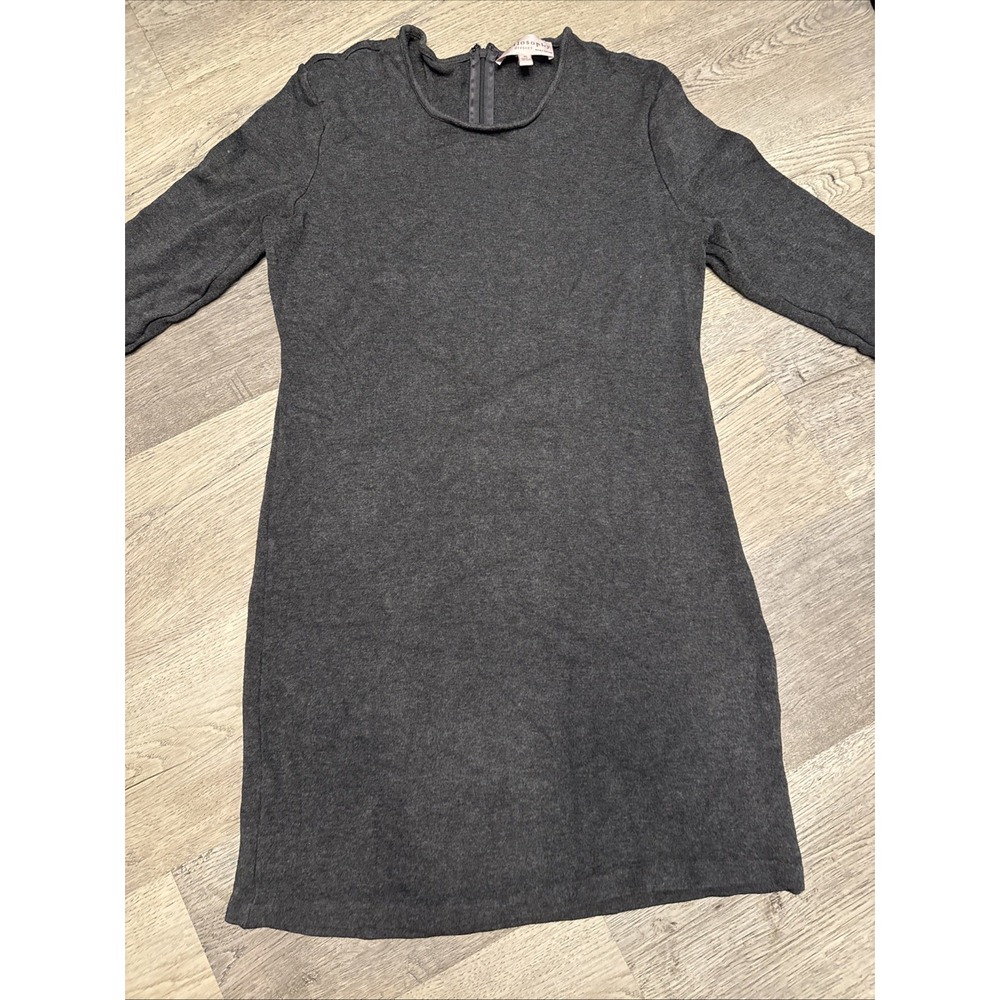 Philosophy grey mini‎ dress back zip three-quarter leave size XL Stretch Soft